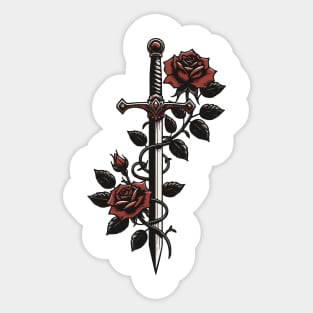 Medieval Art - Sword with roses Sticker